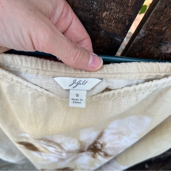 J Jill Floral Linen Cream Brown Ruffle Skirt Sz S - Picture 3 of 16
